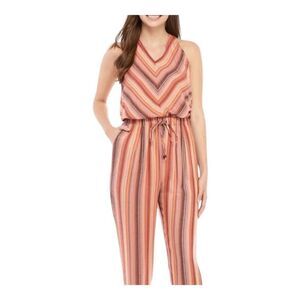 Wonderly Tie Waist T Back Jumpsuit striped rayon 1X new NWT